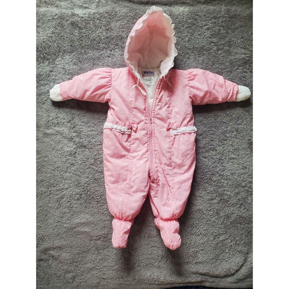 Vintage 90s Windy Trial Pink  Snow Suit Bib Baby Size 6-9M